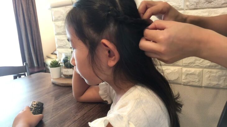 ヘアピン無し‼︎ヘアゴムのみ‼︎ 子供ヘアアレンジ　三つ編みくるりんぱ♡