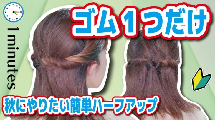 【誰でも１分で完成】ゴム１本！巻かない！ピン無し！綺麗で可愛いハーフアップヘアアレンジ😽