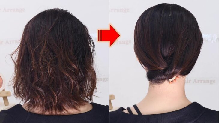 【ミディアムヘア向け ヘアアレンジ】簡単過ぎる まとめ髪 崩れにくくお洒落で帽子もかぶれる